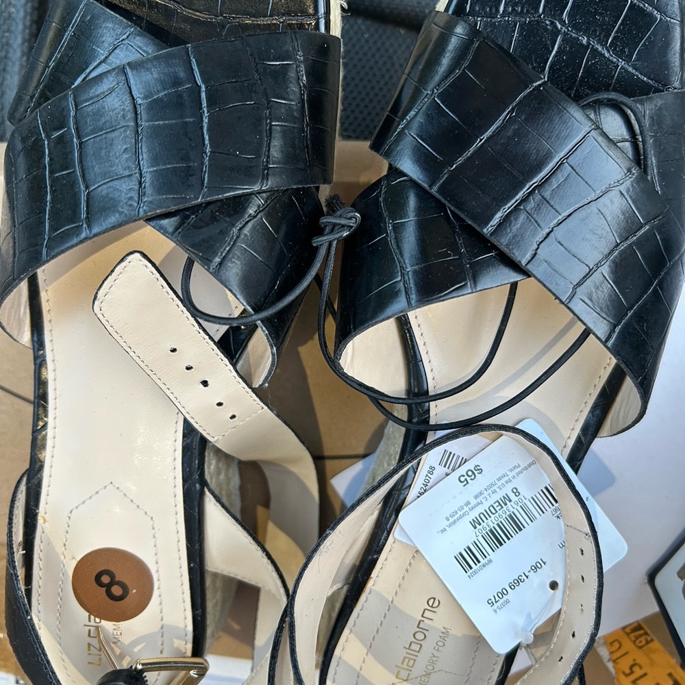 BP Black and Cream Crocodile Textured Sandals
